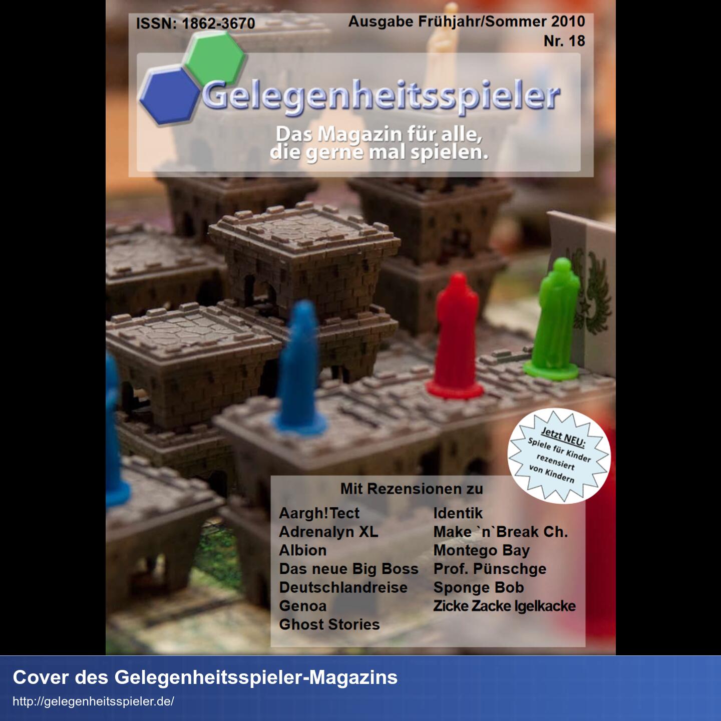 Cover eines Magazins 'Gelegenheitsspieler'. Im Hintergrund sieht man eine Tabletop-Platte und auf den künstliche Mauern stehen bunte Figuren.