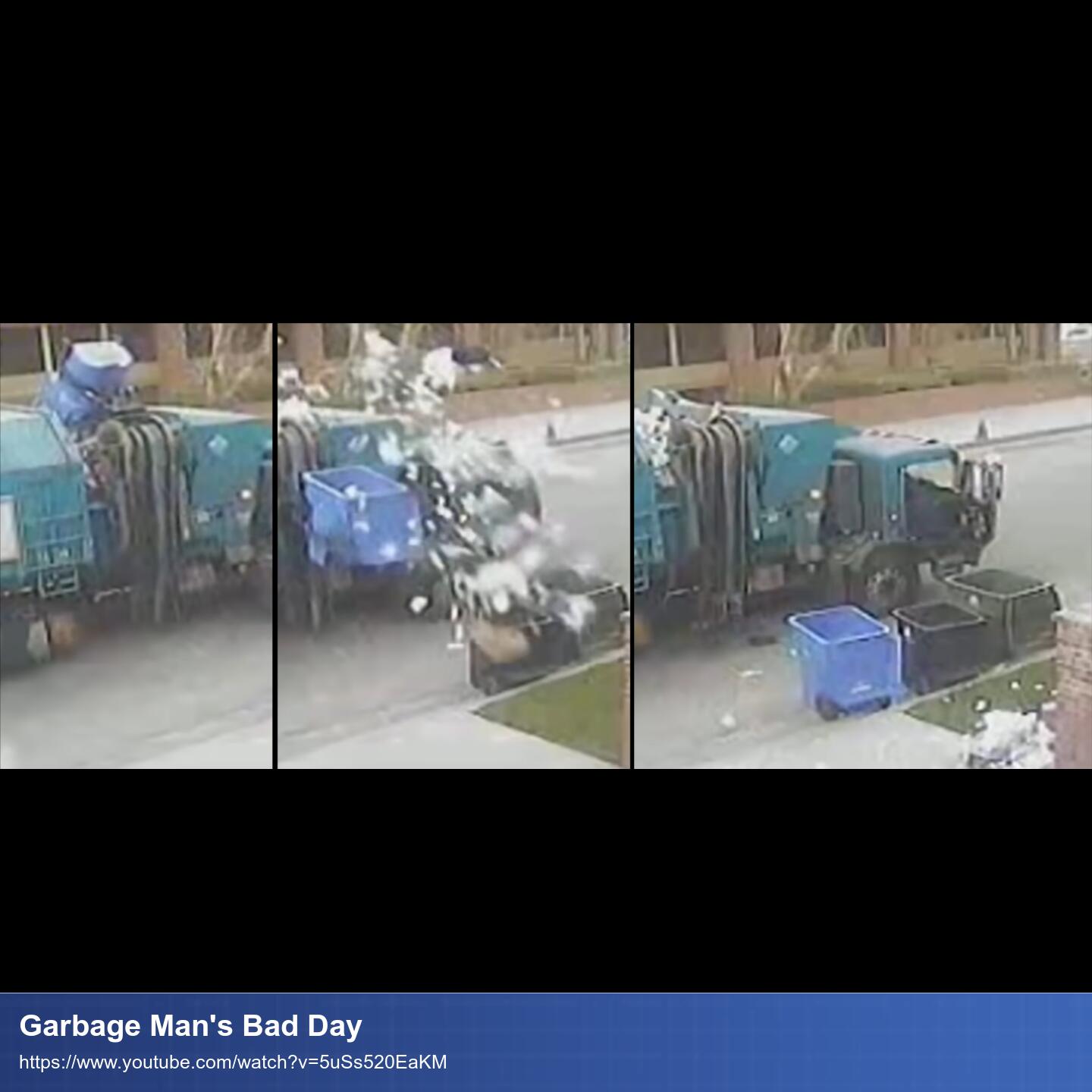 Müllauto setzt Mülltonne ab und dabei landet der Inhalt der Tonne überall auf der Straße.