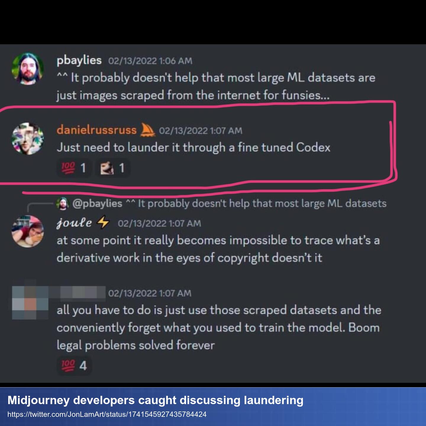 Screenshot von Discord Chat zwischen Usern und Midjourney Devs.